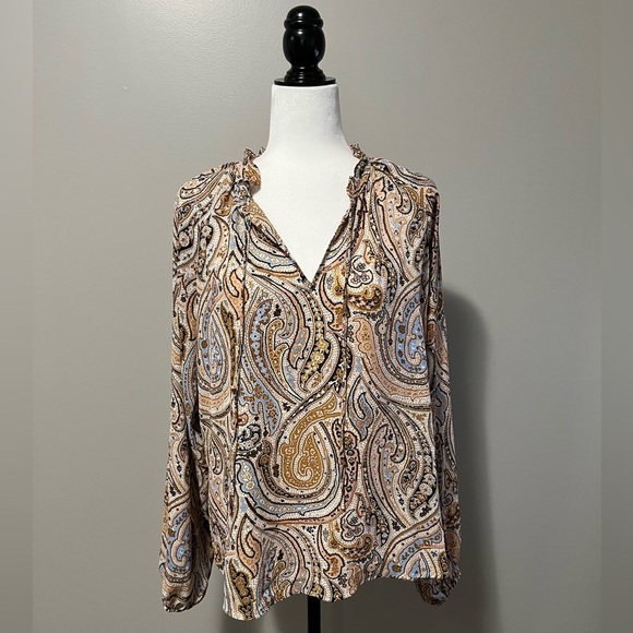 Tamara H Boho Ruffled Collar Long Sleeve Paisley Blouse - Picture 1 of 10